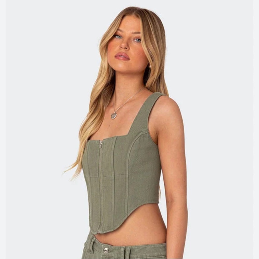 Edikted Lottie Washed Denim Zip Corset (L)